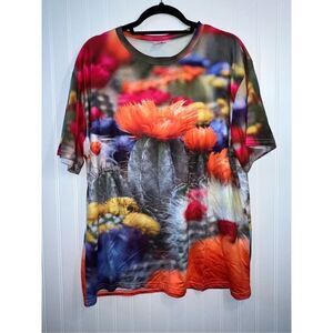 Monkstars Mens T-Shirt Size M Flowers And Cactus Graphics
